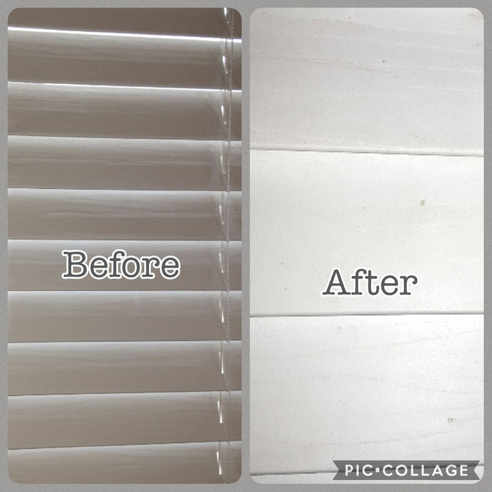 Before and after of window blinds wiped free of dust